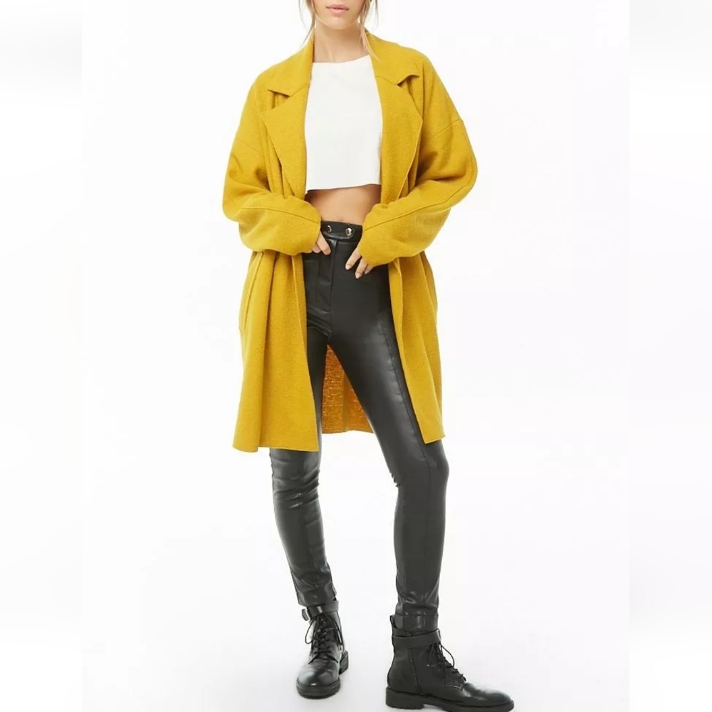 Forever 21 Woolen Cocoon Coat Women's M Gold Boho Retro 90s Y2K Minimalist